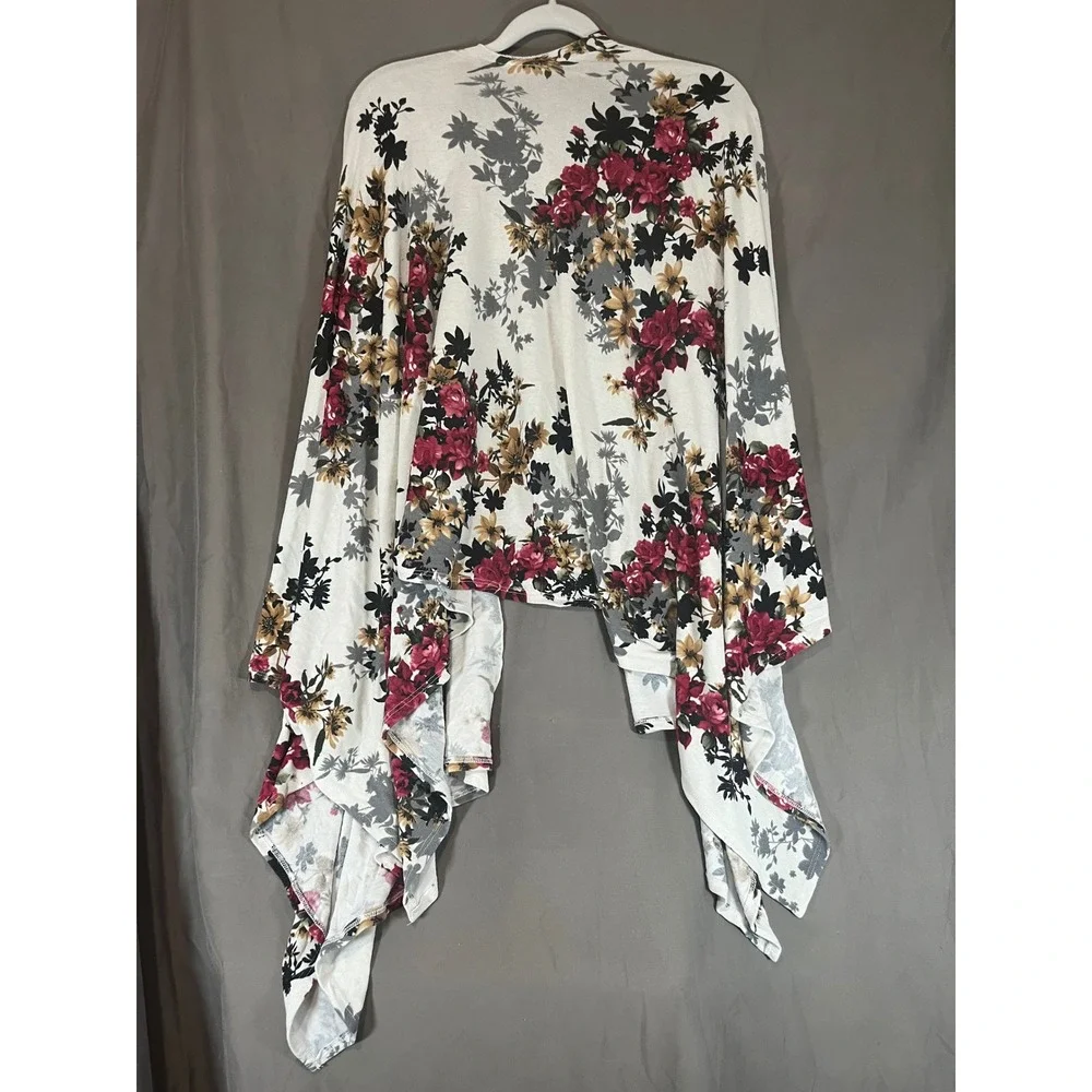 The ZigZag Stripe Women Floral Kimono Cardigan‎ White Red Yellow Open Front OS